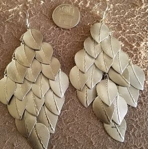 Silver leaf patterned chandelier earrings
